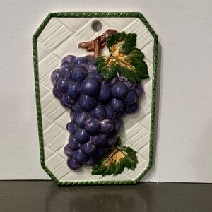 Empress by Haruta Ceramic Hand Painted Fruit Wall Plaques Grapes Pears 8"